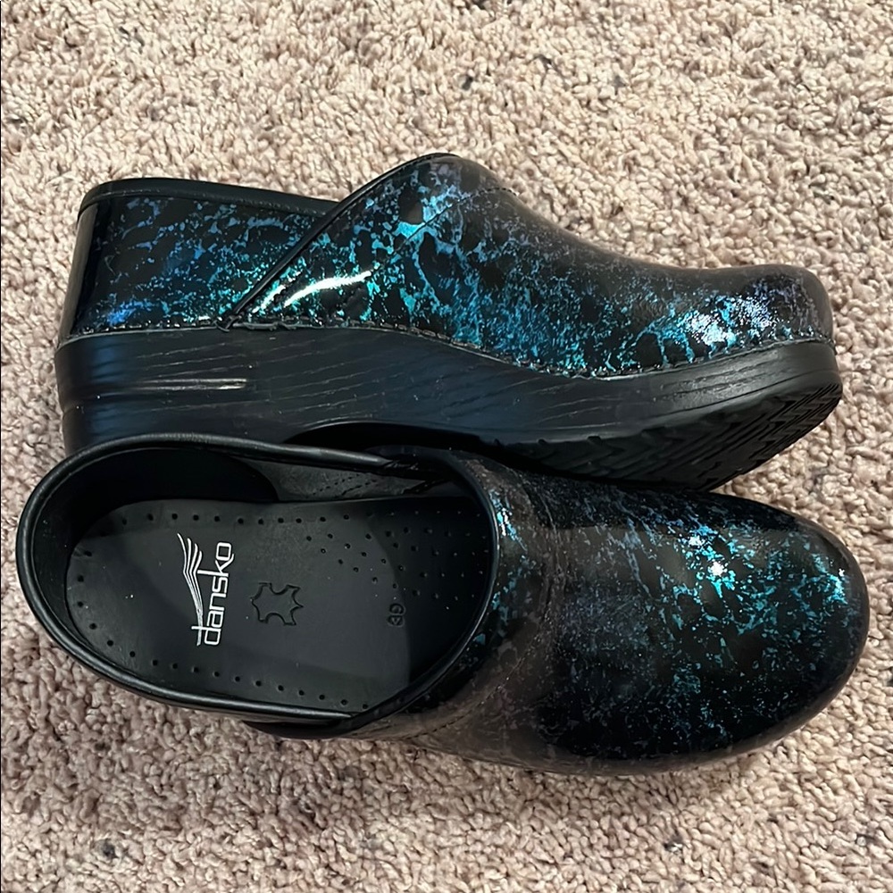 Dansko Black and Blue Clogs